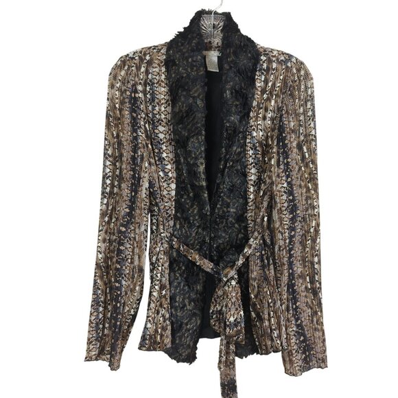 Alberto Makali Faux Fur Trim Open Front Cardigan Missoni Jacket With Belt Size M - Picture 1 of 12